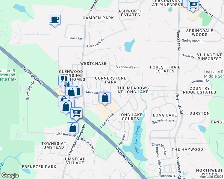 map of restaurants, bars, coffee shops, grocery stores, and more near 8204 Stone Cellar Drive in Raleigh