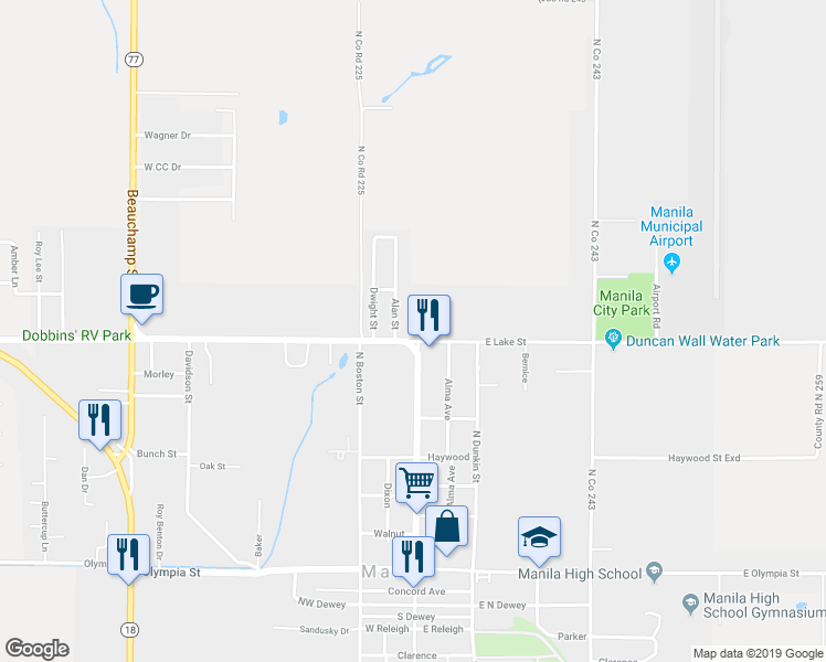 map of restaurants, bars, coffee shops, grocery stores, and more near 100 West Lake Street in Manila