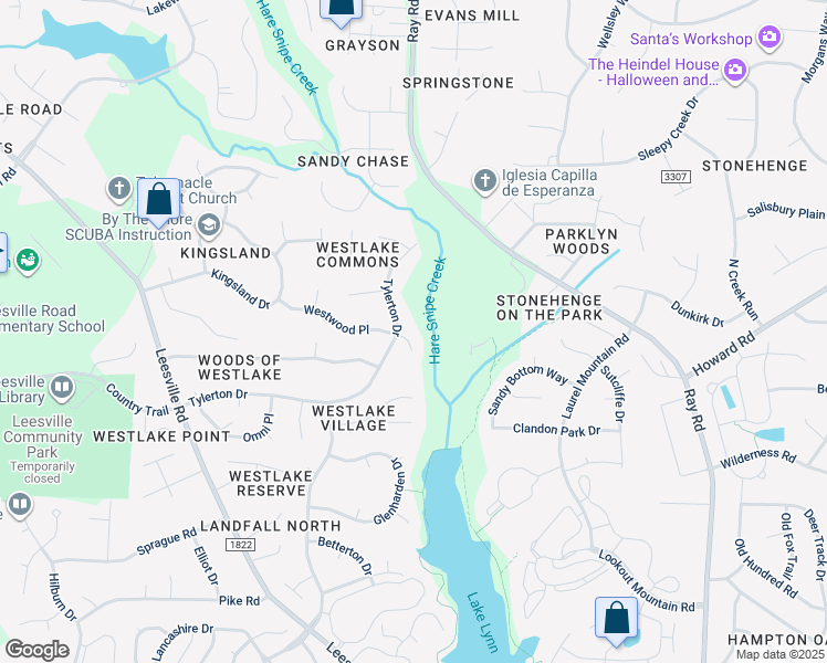 map of restaurants, bars, coffee shops, grocery stores, and more near 3912 Westwood Place in Raleigh