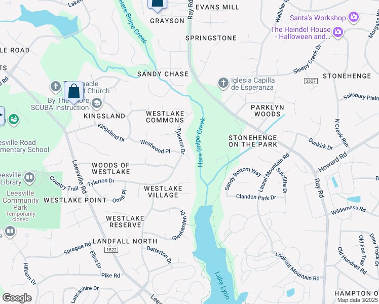 map of restaurants, bars, coffee shops, grocery stores, and more near 3912 Westwood Place in Raleigh