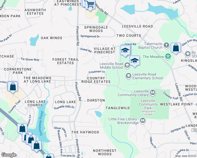 map of restaurants, bars, coffee shops, grocery stores, and more near 5208 Country Trail in Raleigh