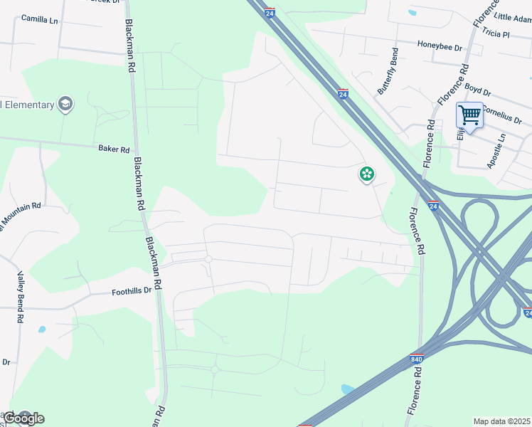 map of restaurants, bars, coffee shops, grocery stores, and more near 101 Fens Way in Murfreesboro