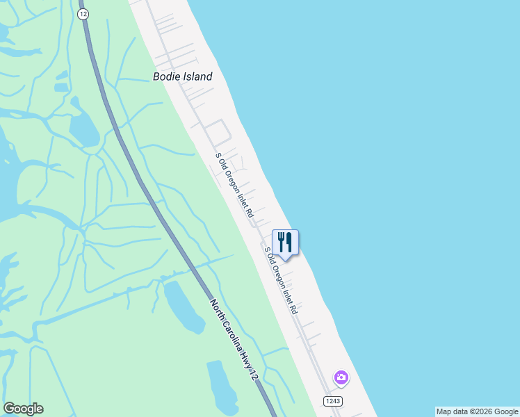 map of restaurants, bars, coffee shops, grocery stores, and more near 8725 South Old Oregon Inlet Road in Nags Head