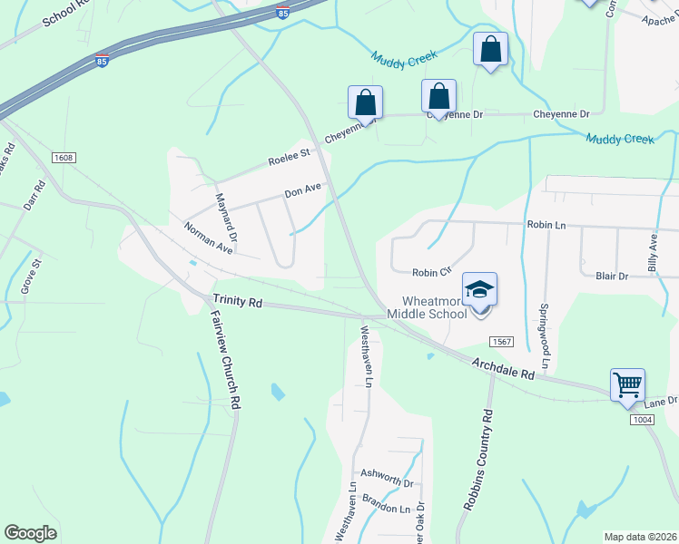map of restaurants, bars, coffee shops, grocery stores, and more near 504 English Court in Trinity