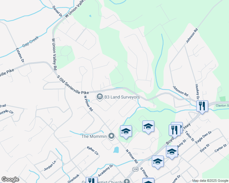 map of restaurants, bars, coffee shops, grocery stores, and more near 612 Hills Gate Circle in Seymour
