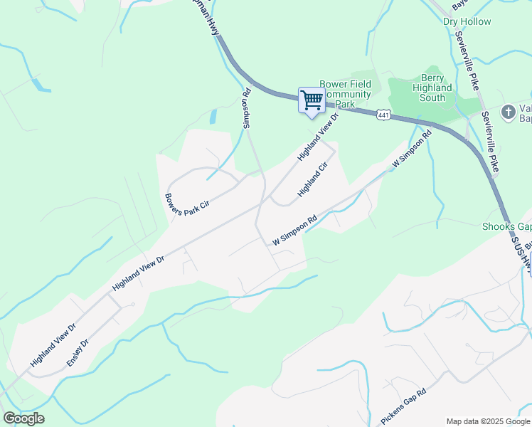 map of restaurants, bars, coffee shops, grocery stores, and more near 8712 Simpson Road in Knoxville