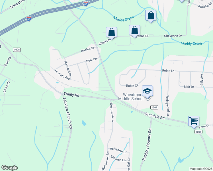 map of restaurants, bars, coffee shops, grocery stores, and more near 504 English Court in Trinity