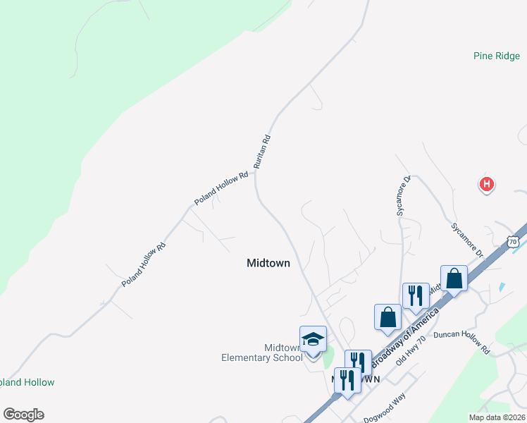 map of restaurants, bars, coffee shops, grocery stores, and more near 2020 Ruritan Road in Harriman