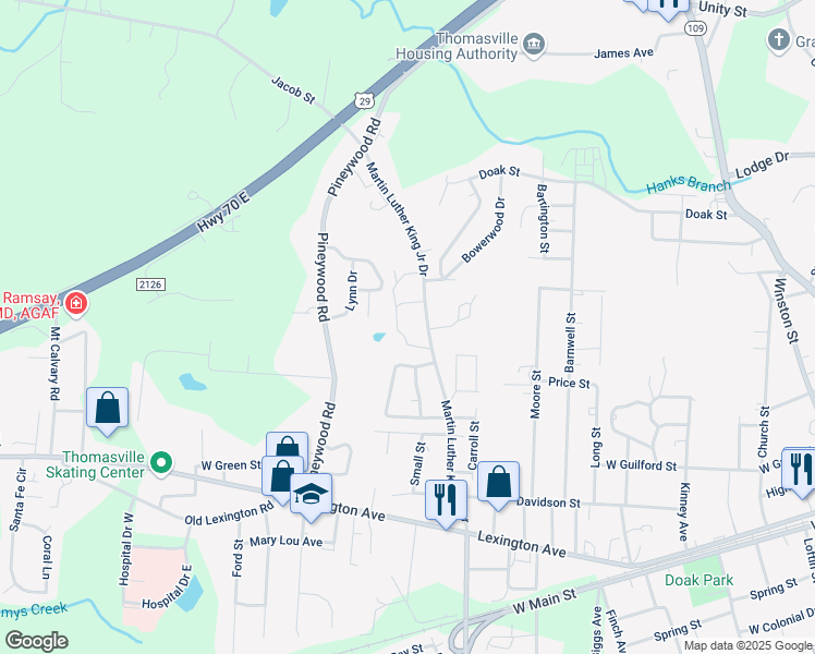 map of restaurants, bars, coffee shops, grocery stores, and more near 708 Martin Luther King Junior Drive in Thomasville