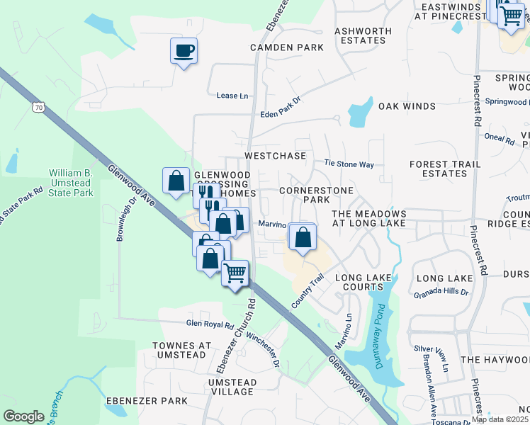 map of restaurants, bars, coffee shops, grocery stores, and more near 8202 Belneath Court in Raleigh