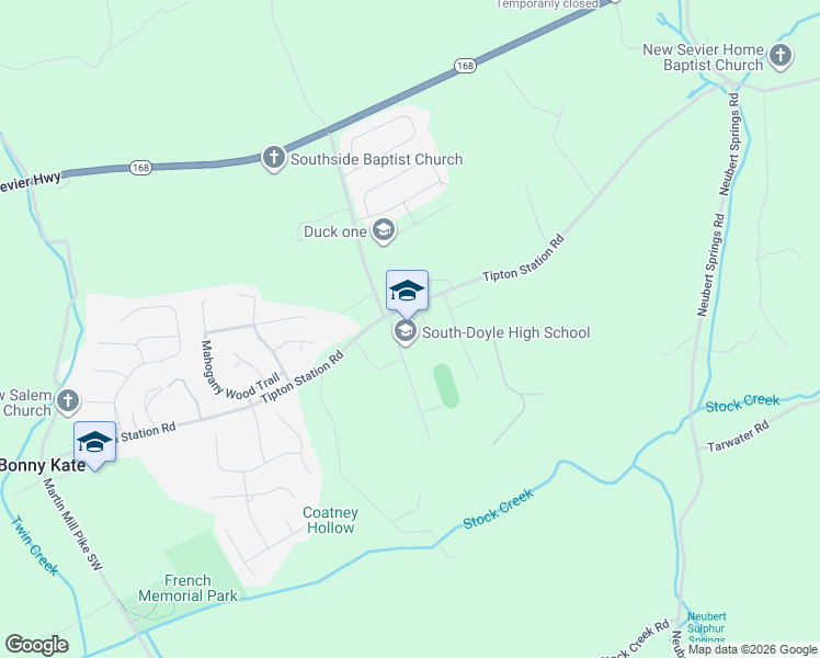 map of restaurants, bars, coffee shops, grocery stores, and more near 2020 Tipton Station Road in Knoxville