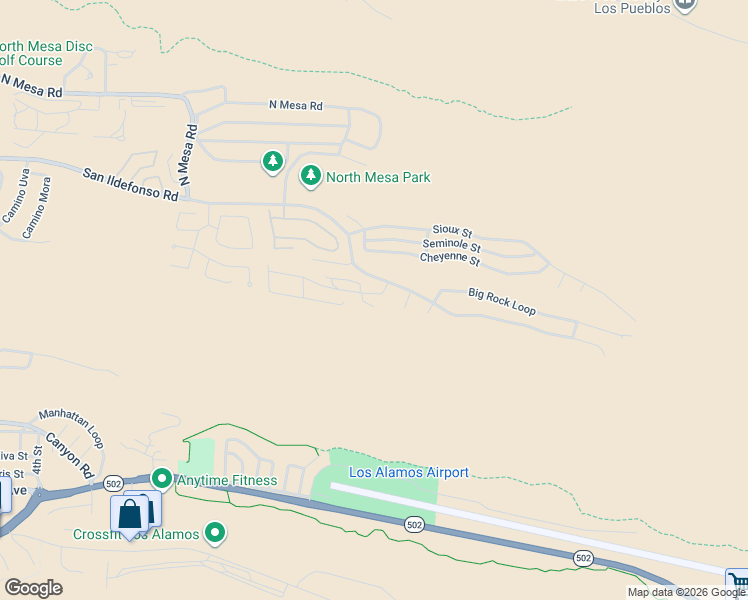 map of restaurants, bars, coffee shops, grocery stores, and more near 1005 Oro Court in Los Alamos