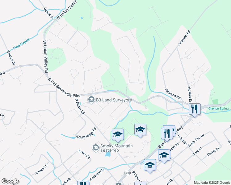 map of restaurants, bars, coffee shops, grocery stores, and more near 574 Hills Gate Circle in Seymour