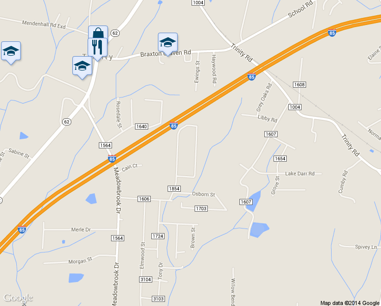 map of restaurants, bars, coffee shops, grocery stores, and more near 5492 Kimberly Lane in Trinity