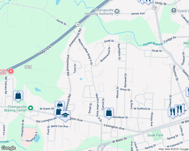 map of restaurants, bars, coffee shops, grocery stores, and more near 701 Martin Luther King Junior Drive in Thomasville
