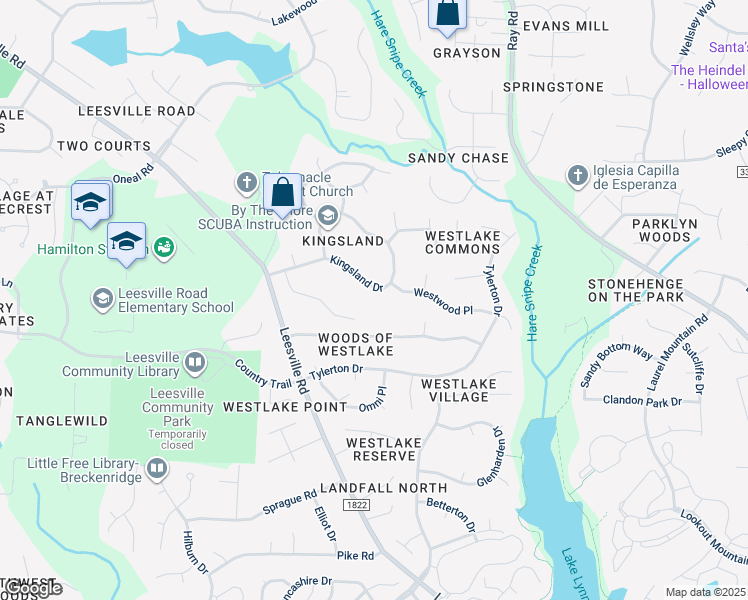 map of restaurants, bars, coffee shops, grocery stores, and more near 8101 Kingsland Drive in Raleigh