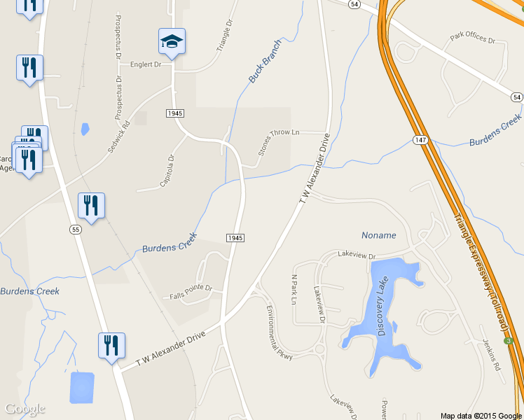 map of restaurants, bars, coffee shops, grocery stores, and more near 5209 South Alston Avenue in Durham
