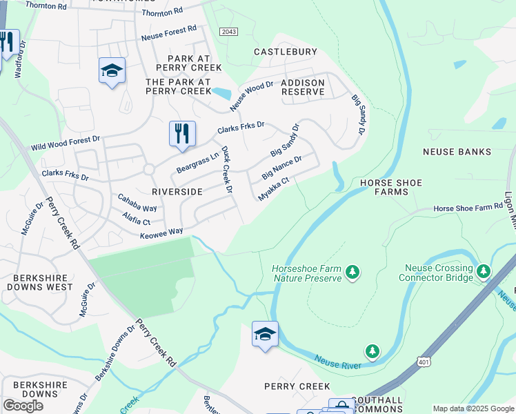 map of restaurants, bars, coffee shops, grocery stores, and more near 5902 Myakka Court in Raleigh