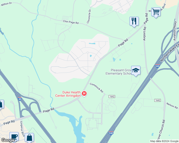 map of restaurants, bars, coffee shops, grocery stores, and more near 211 Cambria Lane in Morrisville
