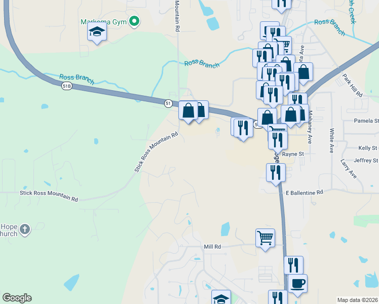 map of restaurants, bars, coffee shops, grocery stores, and more near 1871 Stick Ross Mountain Road in Tahlequah
