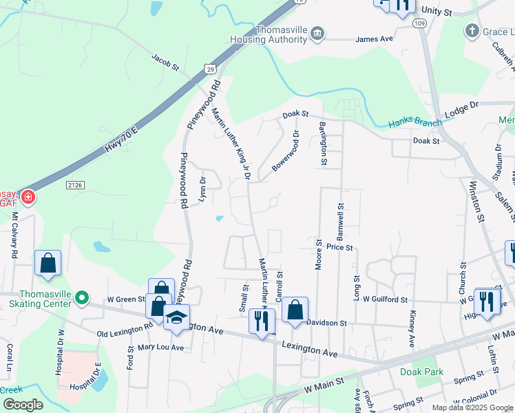 map of restaurants, bars, coffee shops, grocery stores, and more near 701 Martin Luther King Junior Drive in Thomasville