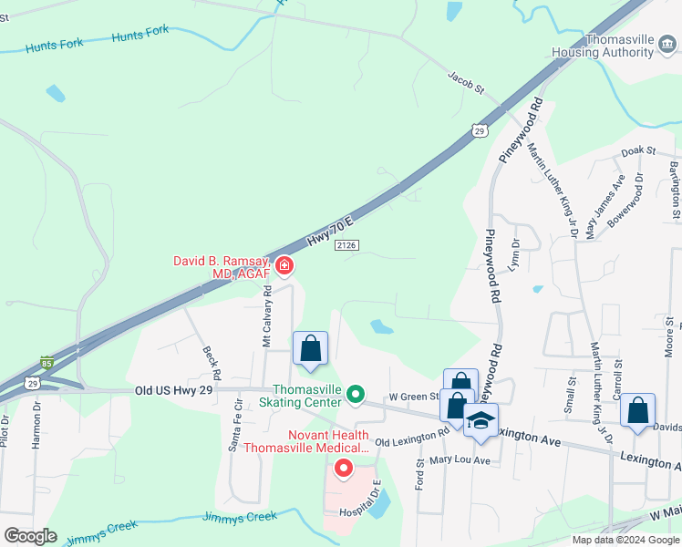 map of restaurants, bars, coffee shops, grocery stores, and more near 151 Forest Park Court in Thomasville