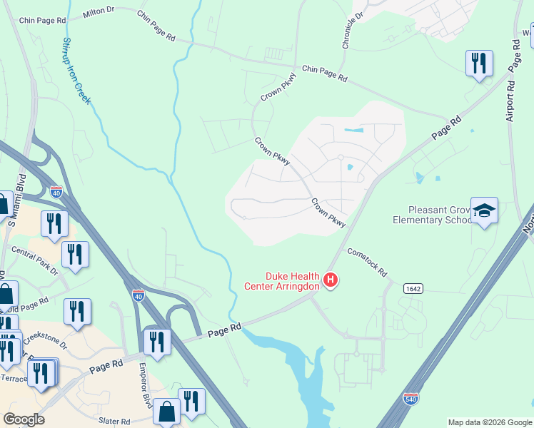 map of restaurants, bars, coffee shops, grocery stores, and more near 5374 Jessip Street in Morrisville