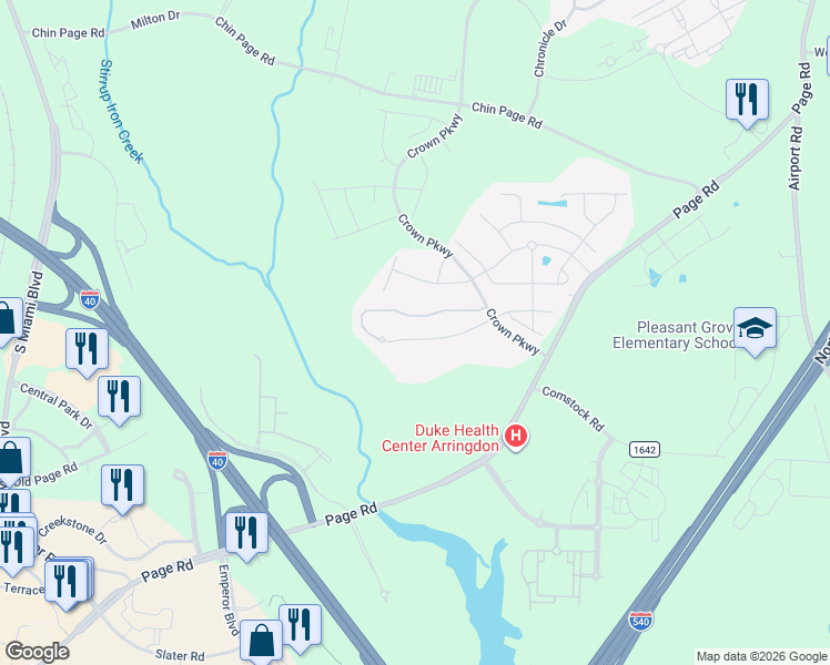 map of restaurants, bars, coffee shops, grocery stores, and more near 5374 Jessip Street in Morrisville