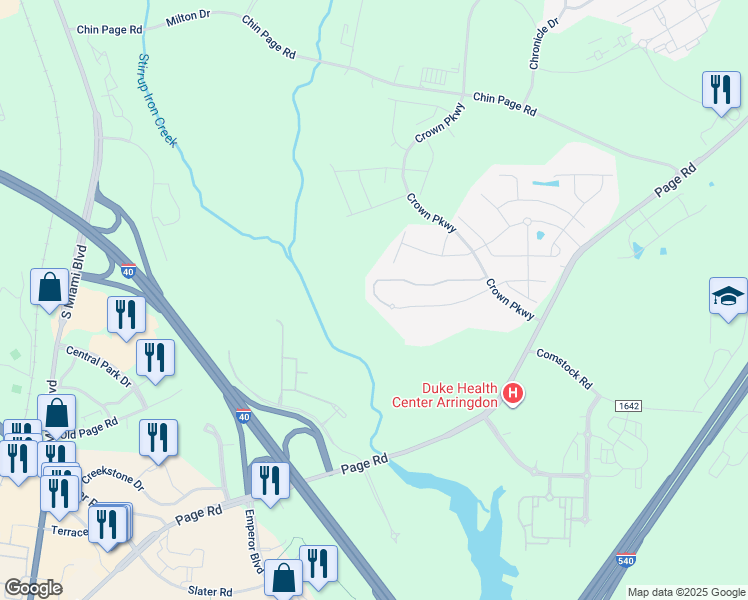 map of restaurants, bars, coffee shops, grocery stores, and more near 5415 Jessip Street in Morrisville