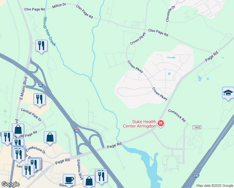 map of restaurants, bars, coffee shops, grocery stores, and more near 5415 Jessip Street in Morrisville