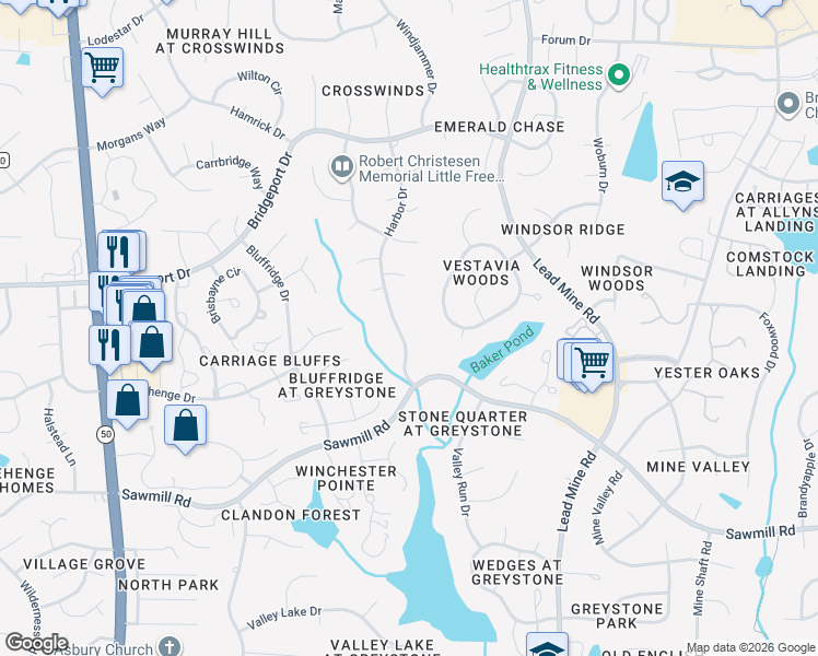 map of restaurants, bars, coffee shops, grocery stores, and more near 7808 Harbor Drive in Raleigh