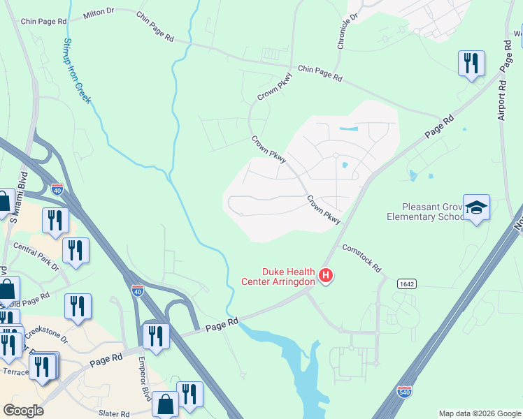 map of restaurants, bars, coffee shops, grocery stores, and more near 5374 Jessip Street in Morrisville
