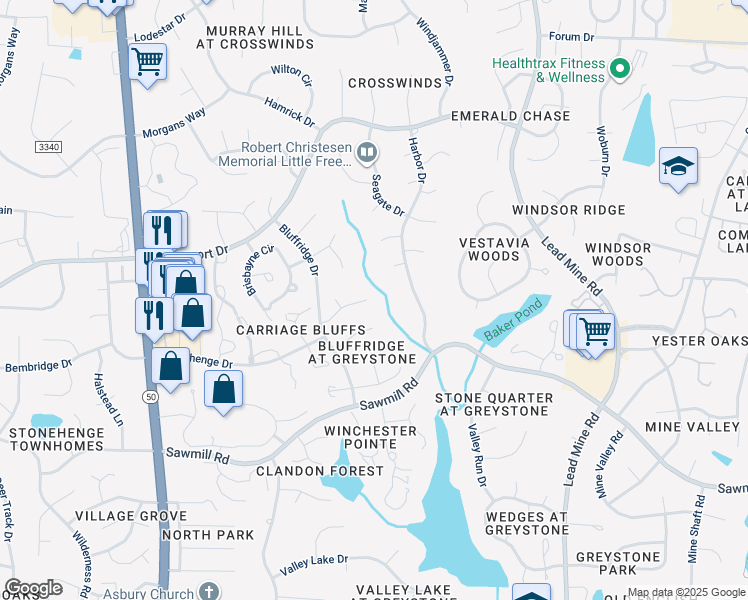 map of restaurants, bars, coffee shops, grocery stores, and more near 1200 Stone Creek Way in Raleigh