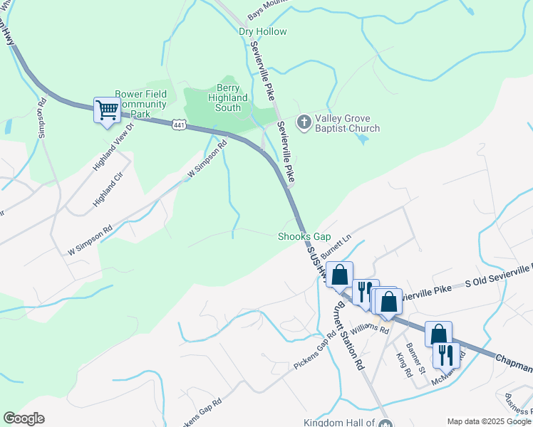 map of restaurants, bars, coffee shops, grocery stores, and more near 9109 Chapman Highway in Knoxville
