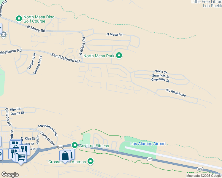 map of restaurants, bars, coffee shops, grocery stores, and more near 912 Alamo Road in Los Alamos