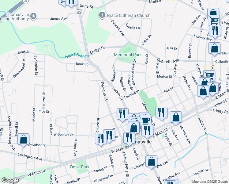 map of restaurants, bars, coffee shops, grocery stores, and more near in Thomasville