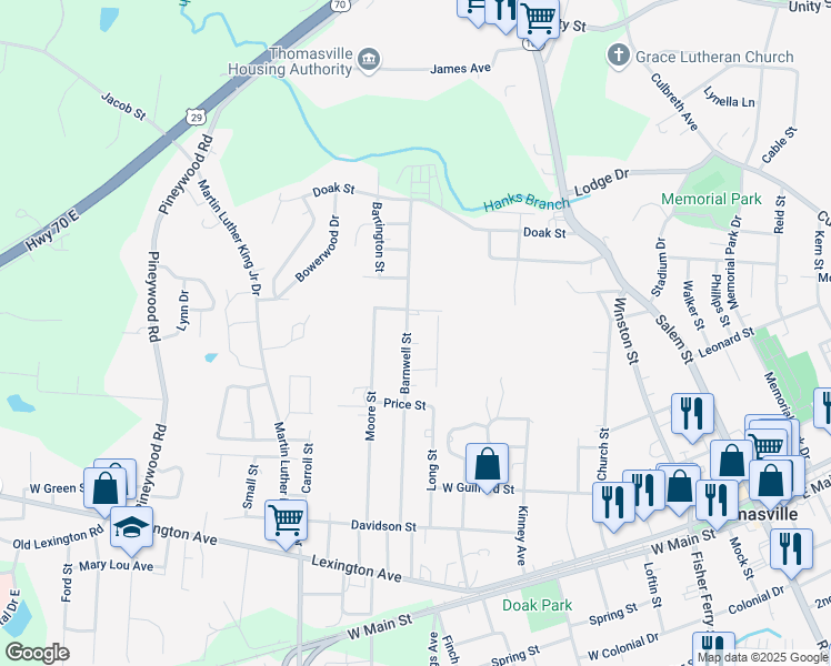 map of restaurants, bars, coffee shops, grocery stores, and more near 510 Barnwell Street in Thomasville