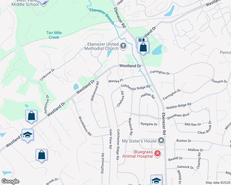 map of restaurants, bars, coffee shops, grocery stores, and more near 8920 Colchester Ridge Road in Knoxville