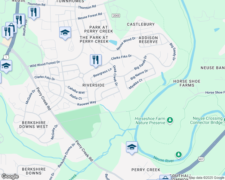 map of restaurants, bars, coffee shops, grocery stores, and more near 5716 Apalachicula Drive in Raleigh