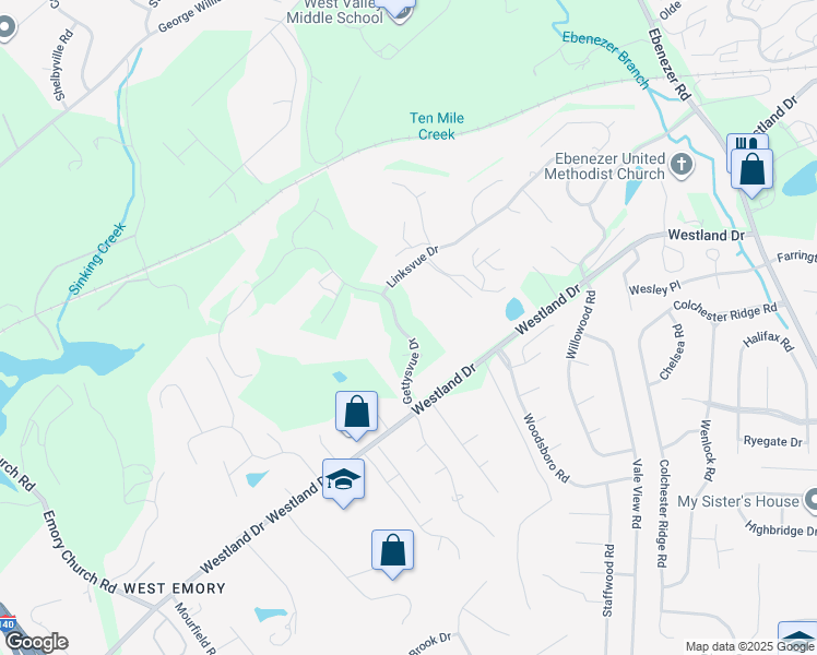map of restaurants, bars, coffee shops, grocery stores, and more near 1009 Gettysvue Drive in Knoxville