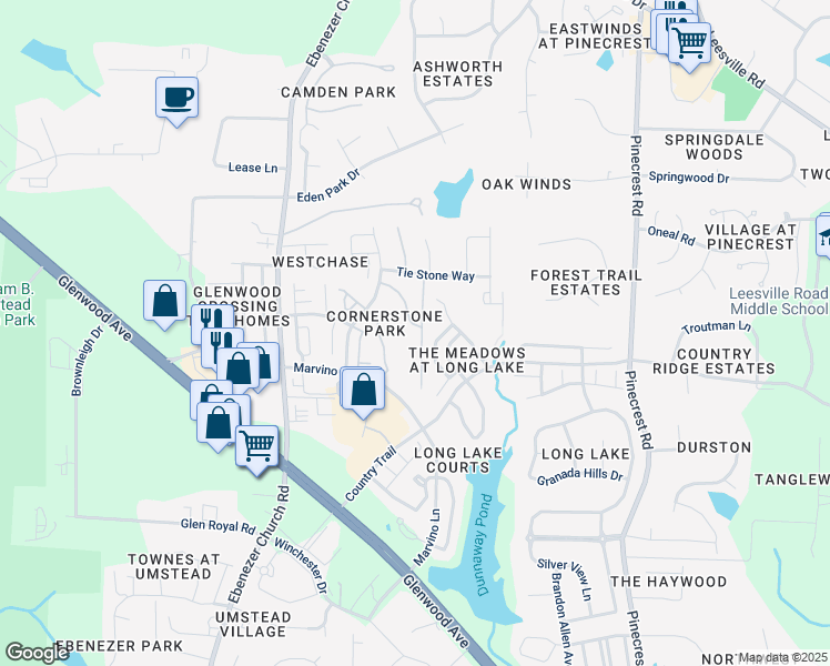 map of restaurants, bars, coffee shops, grocery stores, and more near 8435 Reedy Ridge Lane in Raleigh