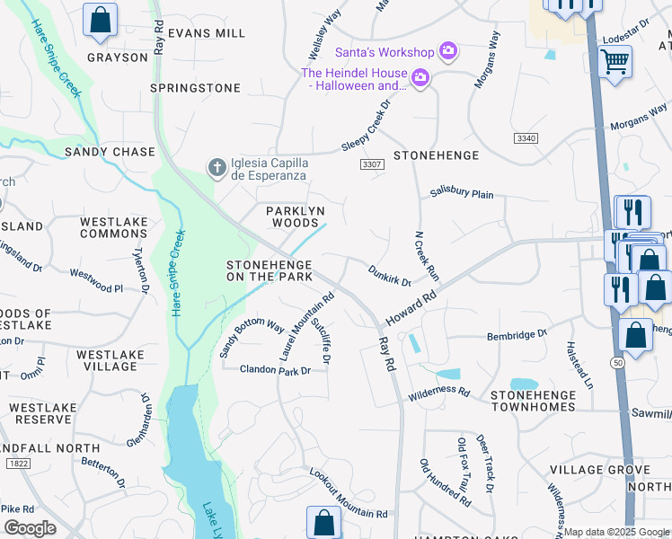 map of restaurants, bars, coffee shops, grocery stores, and more near 8105 Laurel Mountain Road in Raleigh