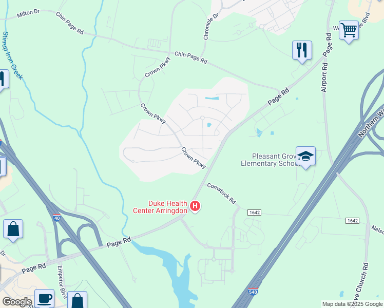 map of restaurants, bars, coffee shops, grocery stores, and more near 110 Cambria Lane in Morrisville