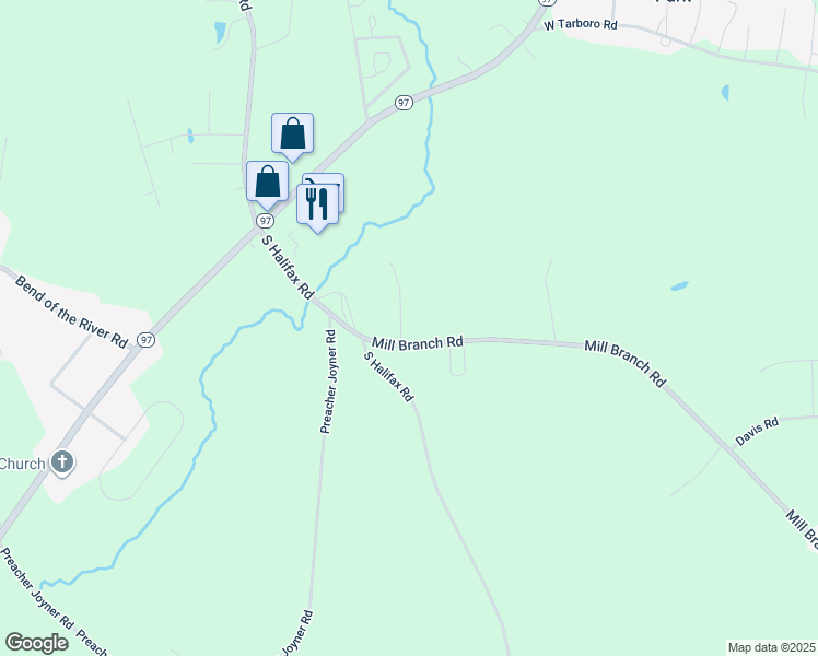 map of restaurants, bars, coffee shops, grocery stores, and more near 7702 Mill Branch Road in Rocky Mount