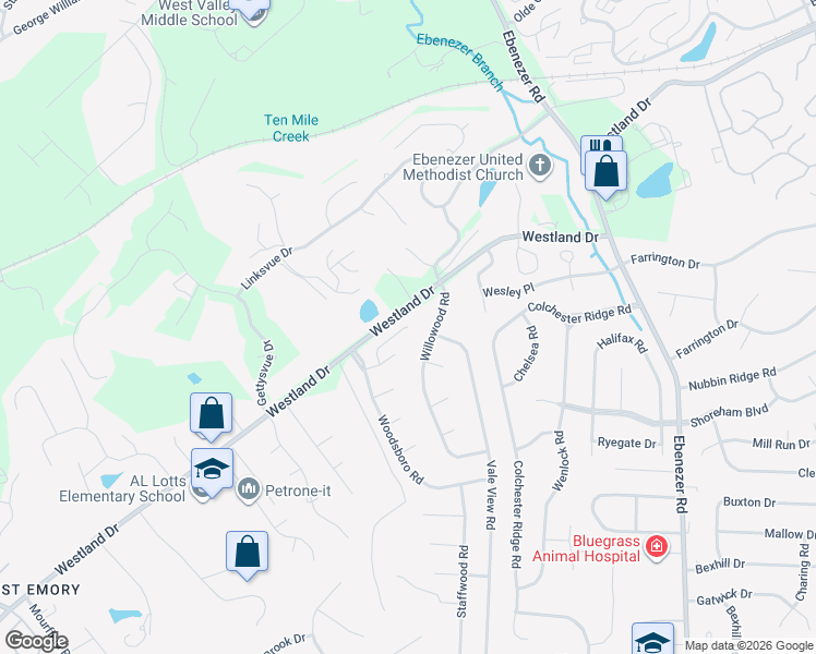 map of restaurants, bars, coffee shops, grocery stores, and more near 8901 Affinity Way in Knox County