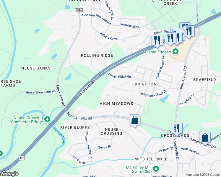 map of restaurants, bars, coffee shops, grocery stores, and more near 7124 Great Laurel Drive in Raleigh