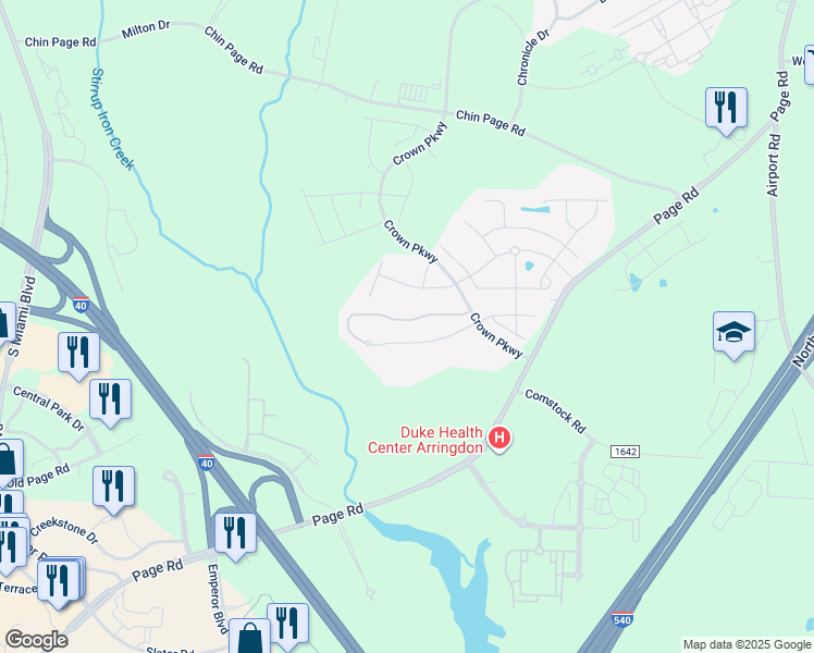 map of restaurants, bars, coffee shops, grocery stores, and more near 5511 Jessip Street in Morrisville
