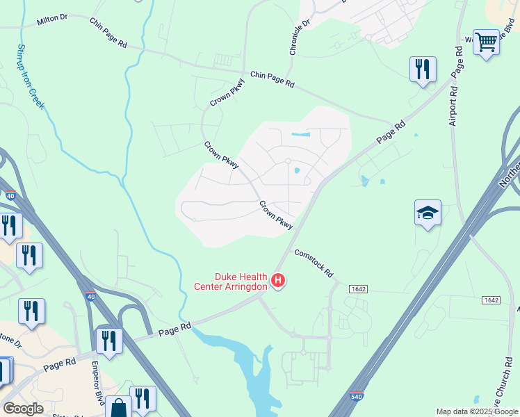 map of restaurants, bars, coffee shops, grocery stores, and more near 5305 Jessip Street in Morrisville