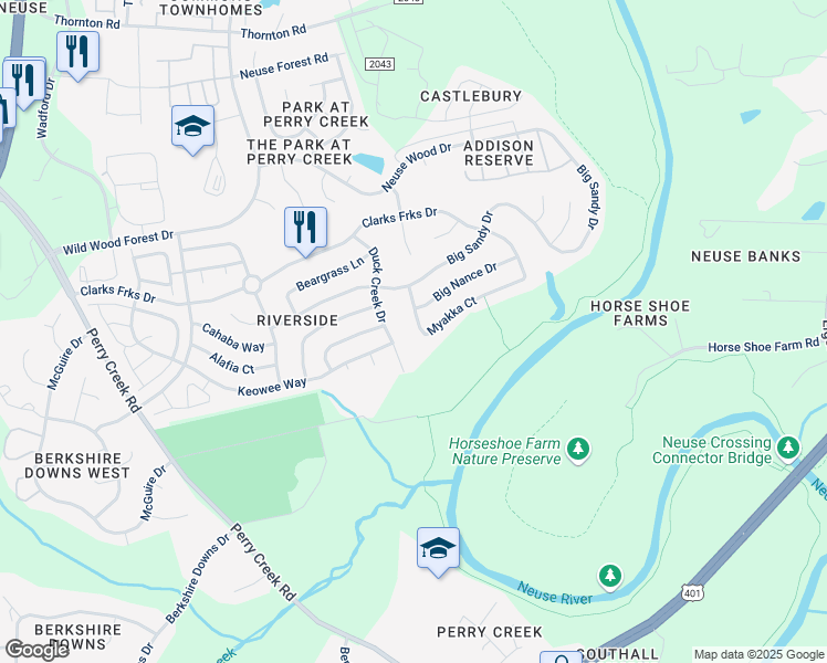 map of restaurants, bars, coffee shops, grocery stores, and more near 5818 Myakka Court in Raleigh