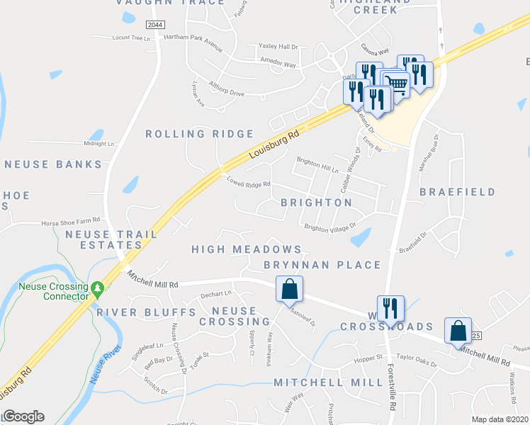 map of restaurants, bars, coffee shops, grocery stores, and more near 7211 Great Laurel Drive in Raleigh